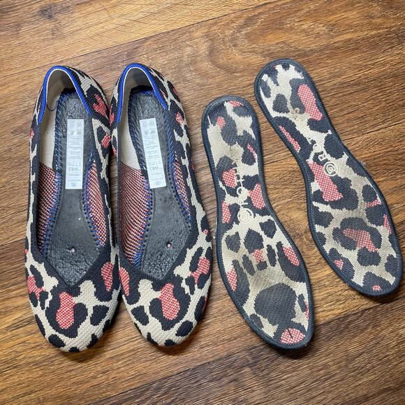 Rothy's Shoes Women's Red Cat Leopard Print Ballet Slip On Flats W 8.5 - Picture 2 of 16